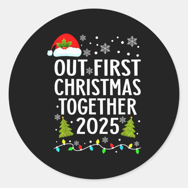 Our First Christmas Together 2025 Matching Christm Runder Aufkleber (Vorderseite)