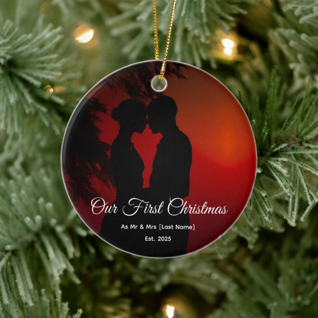 Our First Christmas Together Mr & Mrs Silhouette Keramik Ornament (Baum)