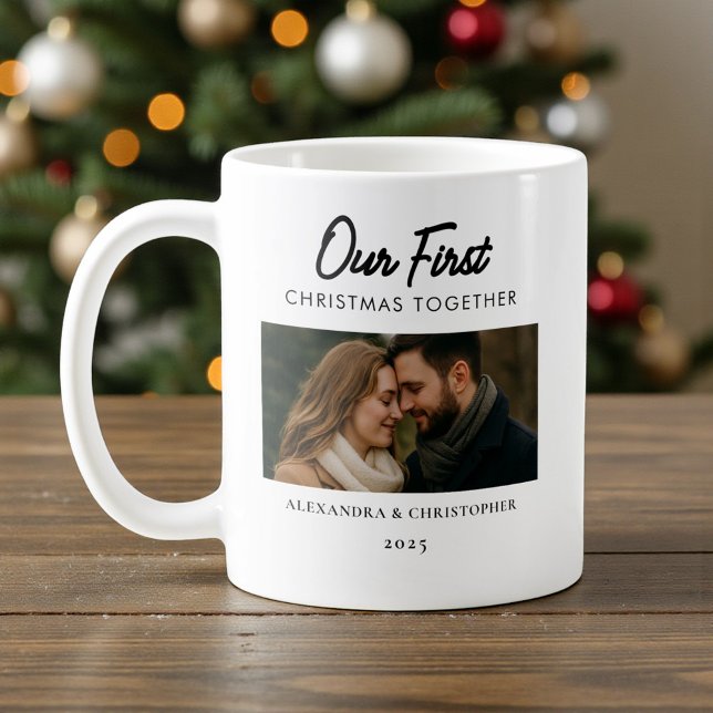 Our First Christmas Together Photo Minimal Modern Kaffeetasse (Von Creator hochgeladen)