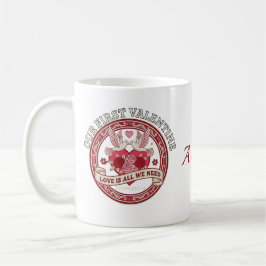 Our First Valentine Love Birds Custom Initial Mug Kaffeetasse