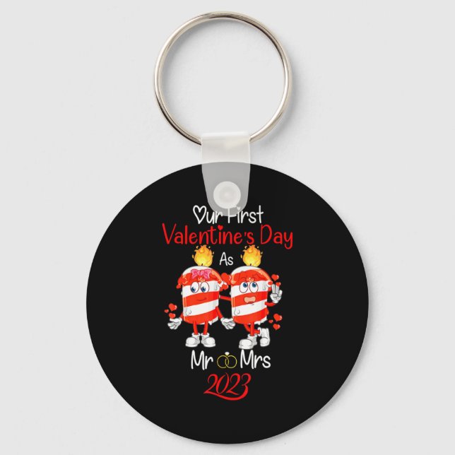 Our First Valentines Day As Mr And Mrs Engaged Cou Schlüsselanhänger (Vorderseite)