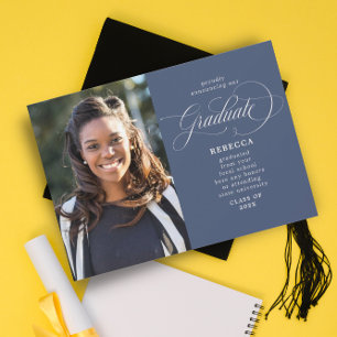 Our Graduate Classic Script Blue Photo Graduation Ankündigung