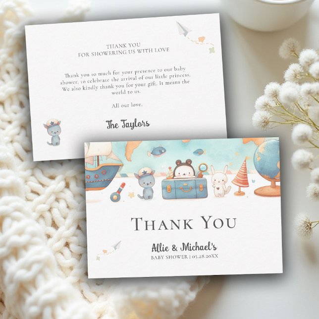 Our Greatest Adventure Map Neutral Baby Shower Dankeskarte (our greatest adventure baby shower theme thank you card coed couple vintage neutral)