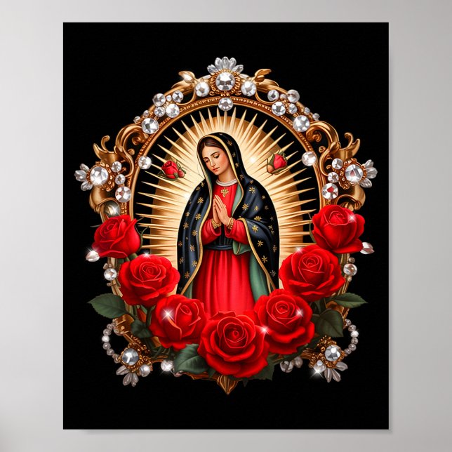 Our Lady Guadalupe Saint Virgin Mary In Roses Flow Poster (Vorne)