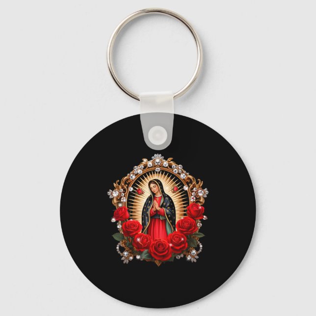 Our Lady Guadalupe Saint Virgin Mary In Roses Flow Schlüsselanhänger (Vorderseite)