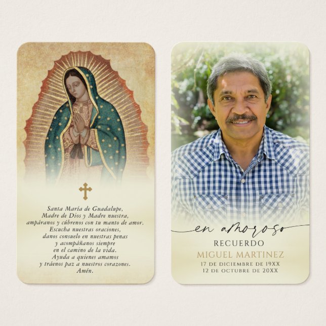 Our Lady of Guadalupe Funeral Spanish Prayer Cards (Vorne & Hinten)