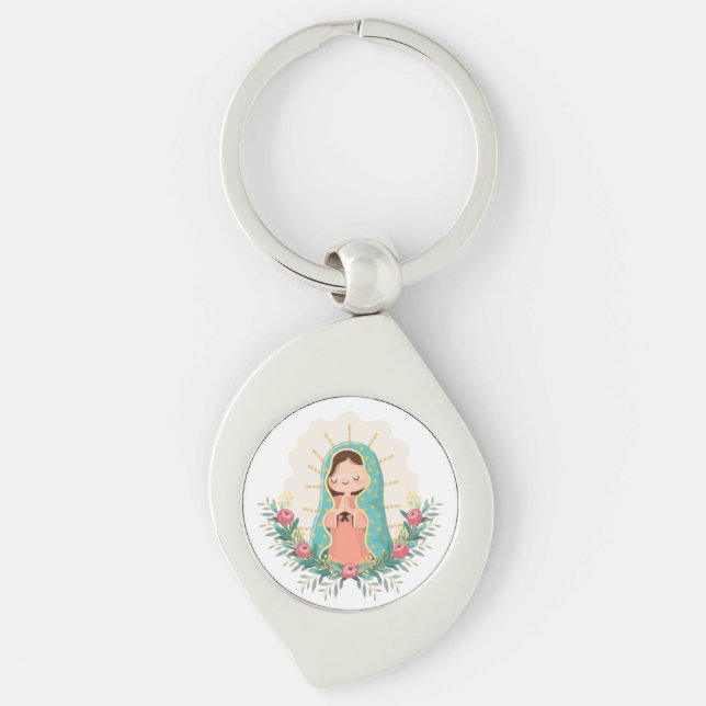 Our Lady of Guadalupe with flowers Kawaii Style Schlüsselanhänger (Vorderseite)