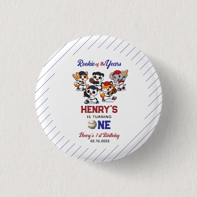 Our Little Animals Baseball 1st Birthday Party Button (Vorderseite)