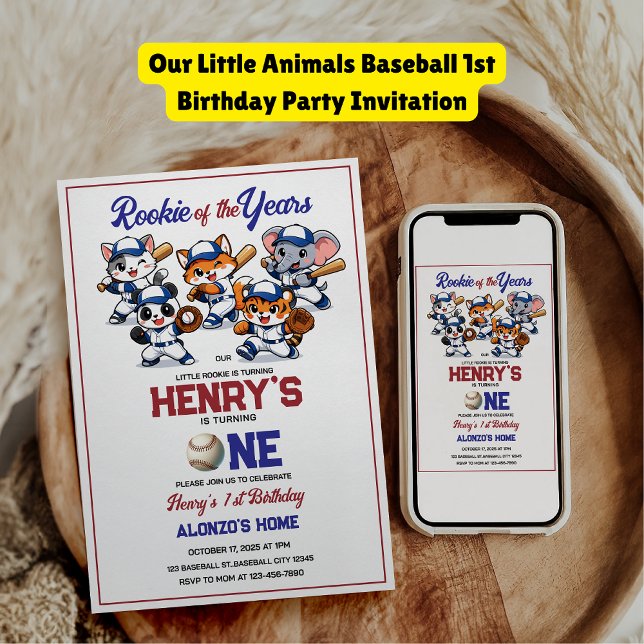 Our Little Animals Baseball 1st Birthday Party Einladung (Our Little Animals Baseball 1st Birthday Party Invitation
)