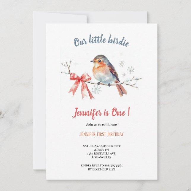 Our little birdie birthday invitation (Devant)