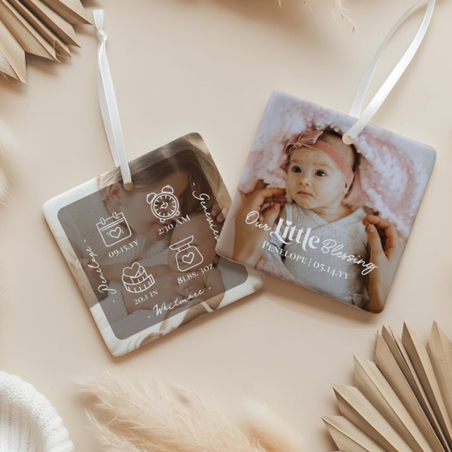 Our Little Blessing Baby Birth Stat Photo Keepsake Keramikornament (Our Little Blessing Baby Birth Stat Photo Keepsake Ceramic Ornament)