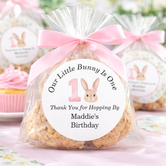 Our Little Bunny Is One 1st Birthday Thank You  Runder Aufkleber