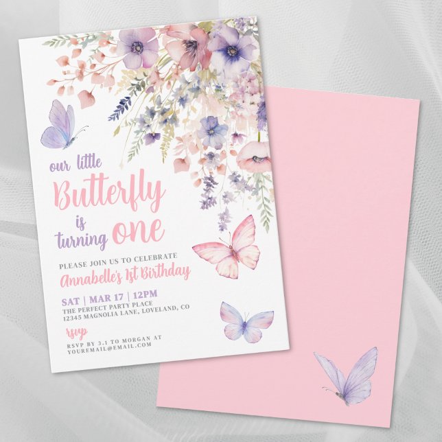 Our Little Butterfly Girl's Pink Birthday Party Einladung (Our Little Butterfly Girl's Pink Birthday Party Invitation)