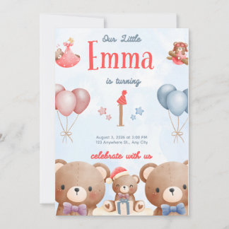 Our Little Emma Birthday Invitation – Pastel Teddy