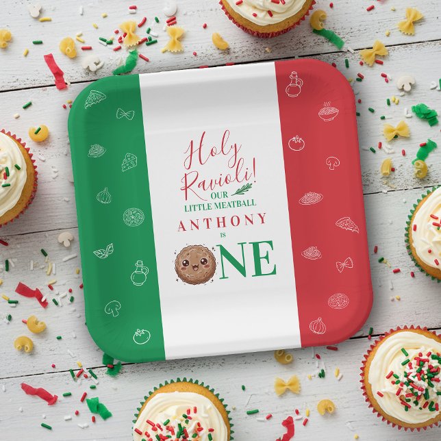 Our Little Meatball is Turning One Birthday Party  Pappteller (Our Little Meatball is Turning One Birthday Party Paper Plates)