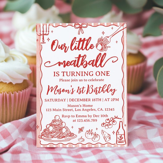 Our Little Meatball Italian Birthday Party Einladung (Von Creator hochgeladen)