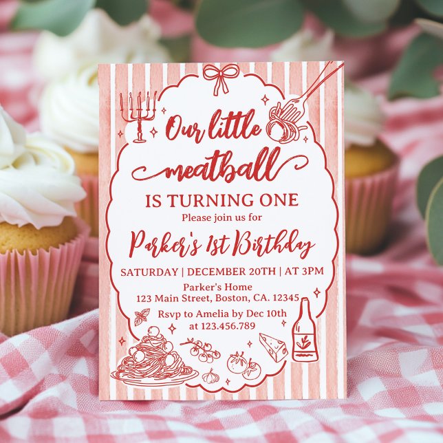 Our Little Meatball Italian Pasta Birthday Party Einladung (Von Creator hochgeladen)
