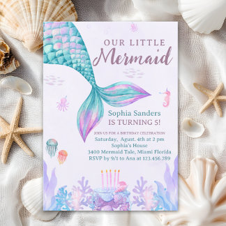 Our Little Mermaid Birthday Party Pink Einladung