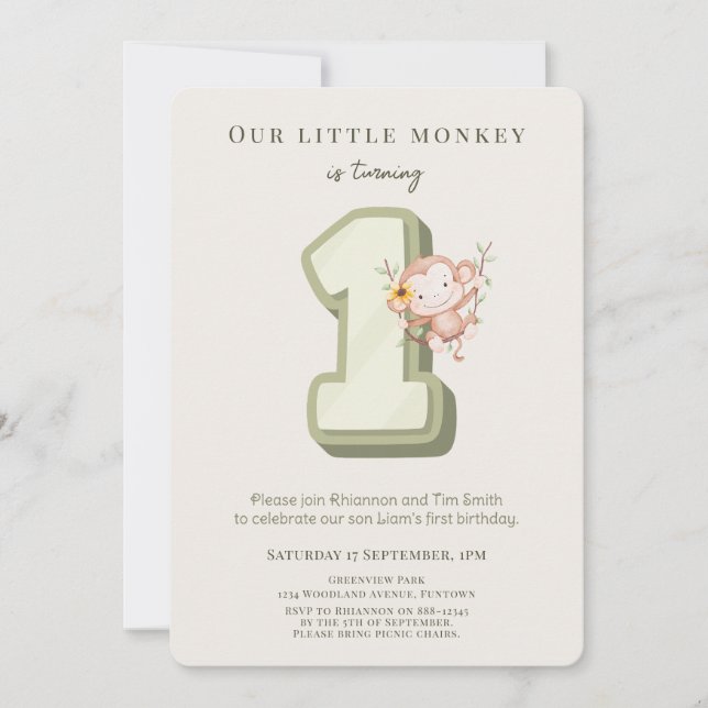 Our Little Monkey 1st Birthday invitation (Devant)