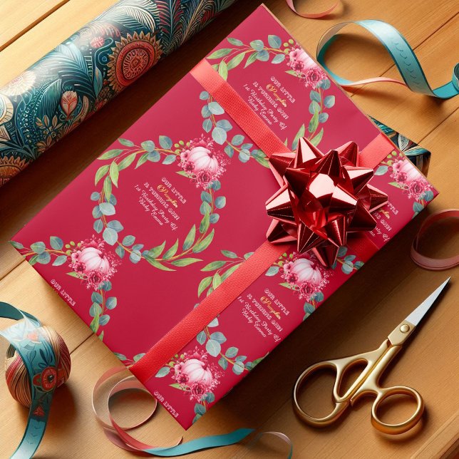 Our Little Pumpkin 1st Birthday Green Wreath Pink Geschenkpapier (Our Little Pumpkin 1st Birthday Green Wreath Pink Wrapping Paper)