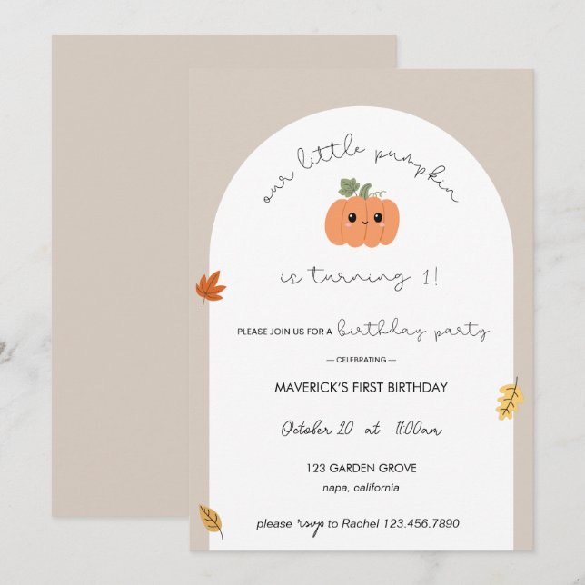 Our Little Pumpkin First Birthday Invitation Einladung (Vorne/Hinten)