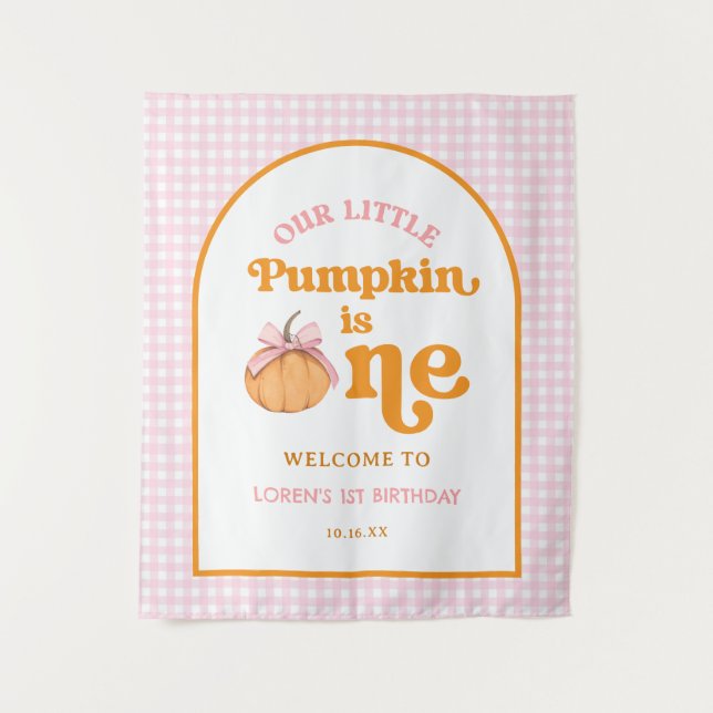 Our Little Pumpkin Girl 1st Birthday Party Banner Wandteppich (Vorderseite)