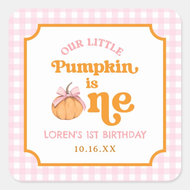 Our Little Pumpkin Girl 1st Birthday Party Quadratischer Aufkleber (Vorderseite)