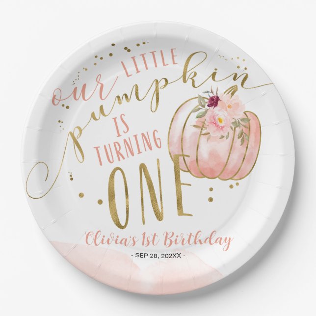 Our Little Pumpkin Is Turning One 1st Birthday Pappteller (Vorderseite)