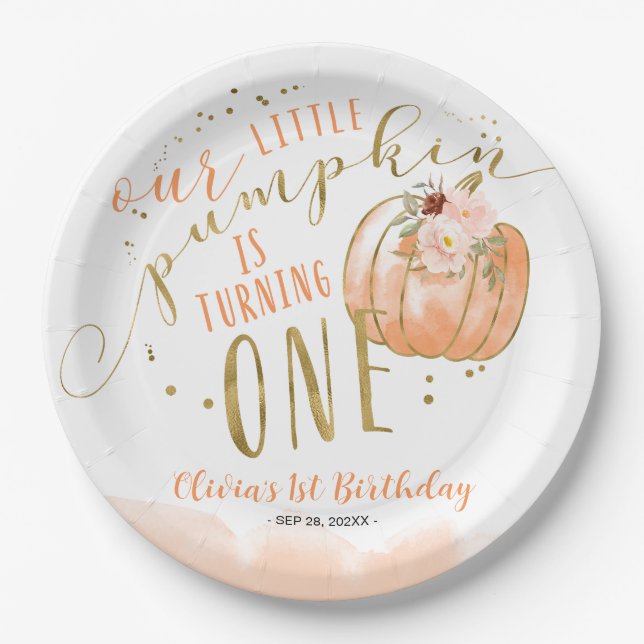 Our Little Pumpkin Is Turning One 1st Birthday Pappteller (Vorderseite)