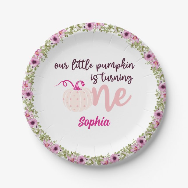 our little pumpkin is turning one Fall Autumn Pappteller (Vorderseite)