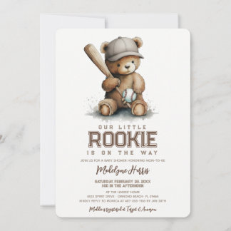 Our Little Rookie Neutral Teddy Bear Baby Shower Einladung