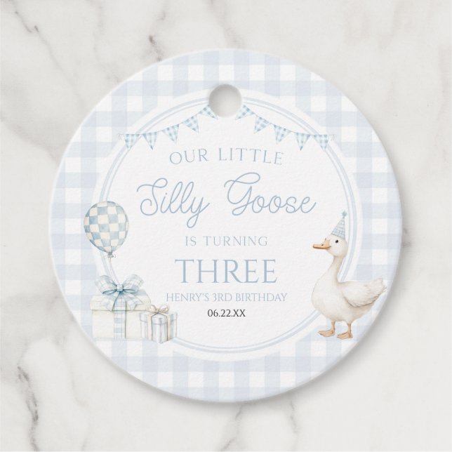 Our Little Silly Goose Blue Birthday Party Geschenkanhänger (Vorderseite)