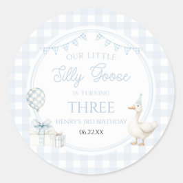 Our Little Silly Goose Blue Birthday Party Runder Aufkleber