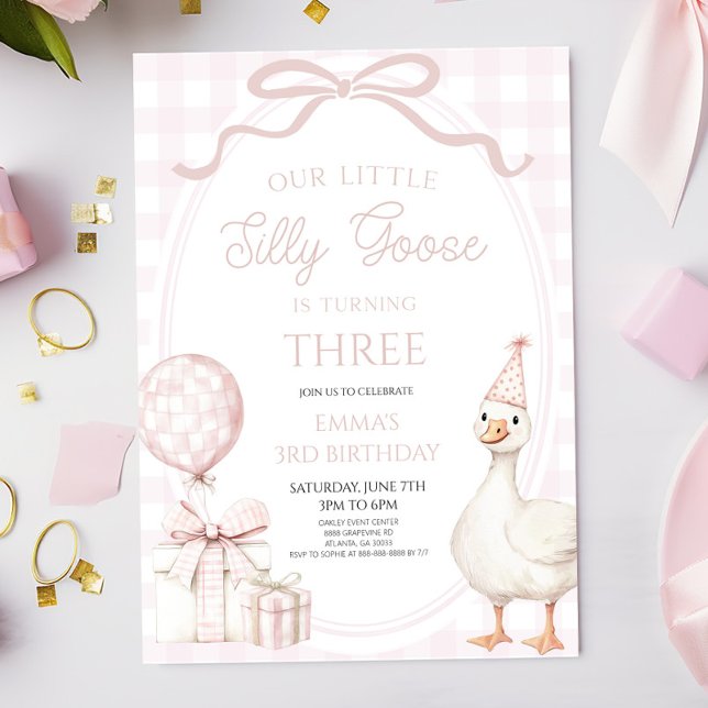 Our Little Silly Goose Pink Birthday Party Einladung (Von Creator hochgeladen)