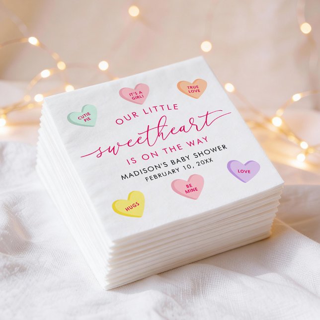 Our Little Sweetheart Candy Hearts Baby Shower Serviette (Von Creator hochgeladen)