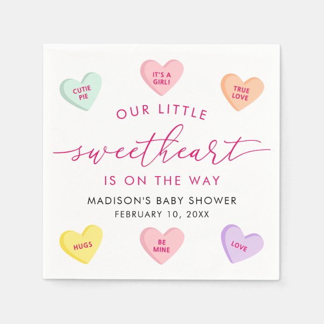 Our Little Sweetheart Candy Hearts Baby Shower Serviette (Vorderseite)