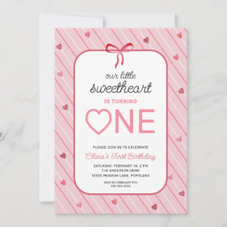 Our Little Sweetheart Is One Hearts Bows Birthday Einladung
