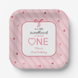Our Little Sweetheart Is One Hearts Bows Birthday Pappteller