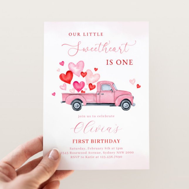 Our Little Sweetheart Is One Valentines Birthday Einladung (Von Creator hochgeladen)