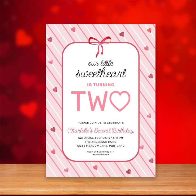 Our Little Sweetheart Is Two Hearts Bows Birthday Einladung (Von Creator hochgeladen)