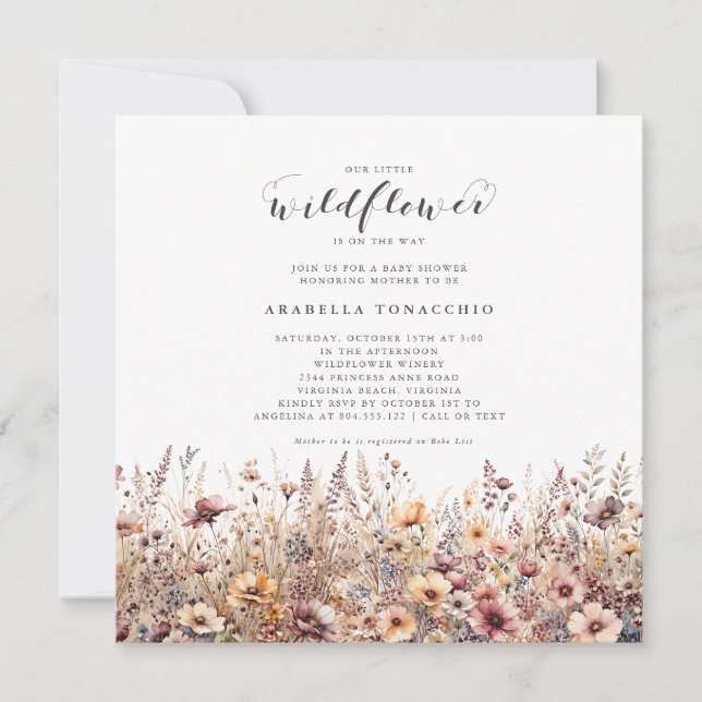 Our Little Wildflower Fall Floral Baby Shower Einladung (Vorderseite)