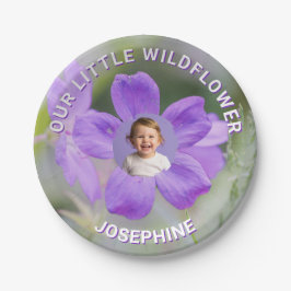 Our Little Wildflower Purple Geranium Custom Photo Pappteller