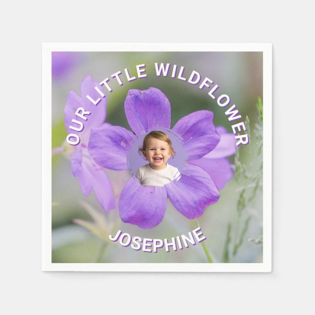Our Little Wildflower Violet Geranium Custom Photo Serviette (Vorderseite)