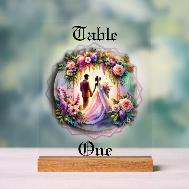 Our Love Reaches The Moon Wedding Table Number Acrylschild (Neutral)