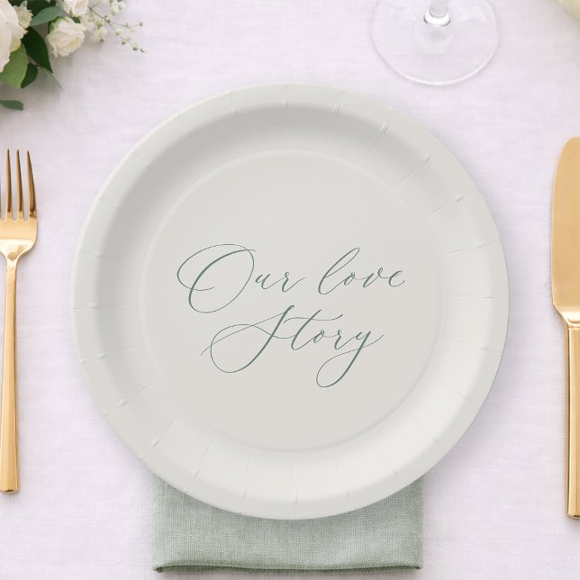 Our Love Story Sage Green Wedding Plates Pappteller (Von Creator hochgeladen)
