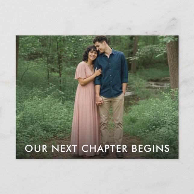 Our Next Chapter Begins Photo Save the Date Ankündigungspostkarte (Vorderseite)