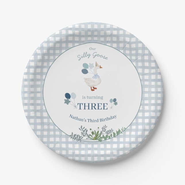Our Silly Goose Birthday Any Age Blue  Pappteller (Vorderseite)