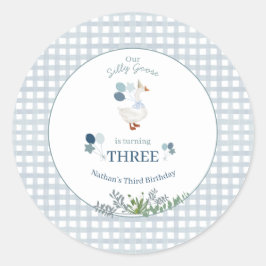 Our Silly Goose Birthday Any Age Blue  Runder Aufkleber