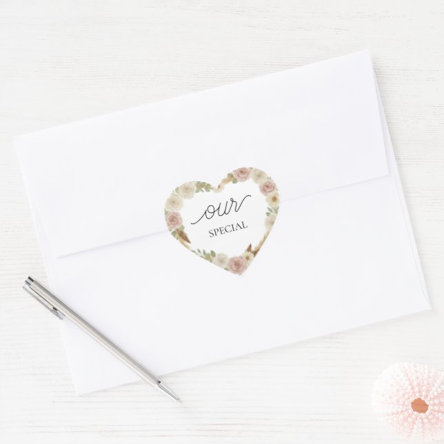 Our Special Floral Heart Sticker – Soft Boho Elega (Umschlag)