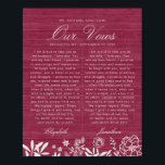 Our Wedding Vows Burgundy Floral Wood Anniversary Poster<br><div class="desc">This wedding vows keepsake features ivory white hand drawn floral and foliage designs on a rustic elegant modern vintage burgundy wooden background.
Great for gift for newlyweds,  couples and anniversary celebrations</div>